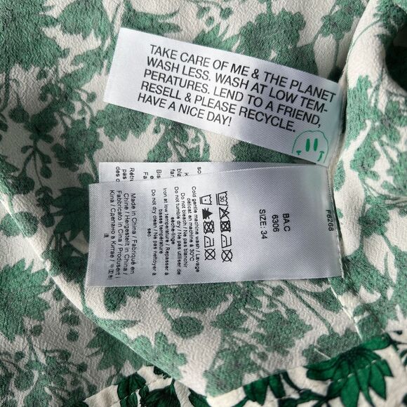 Ganni Green White Floral Wrap Dress Size 2 Hi-Lo Hem Romantic Boho Cottagecore - Picture 6 of 12